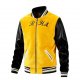 Yellow Fleece & Black Faux Leather Baseball Jacket with "RHA" Embroidery