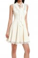 Cream Sleeveless Dress with Lace Trim and Neck Tie