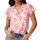 Pink Floral Print Short-Sleeve Button-Down Blouse