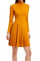 Mustard Yellow Turtleneck Long-Sleeve Pleated Dress