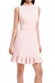 Blush Pink Sleeveless Dress with Pearl Belt and Ruffled Hem