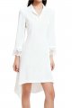 White Collared Dress with Lace Cuffs and Asymmetrical Hem