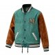 Teal & Brown Corduroy Baseball Jacket with "M" Embroidery & Drawstring Hem